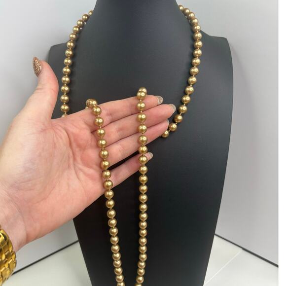 Vintage Gold Hand Knotted Glass Pearls 34" - Picture 2 of 4